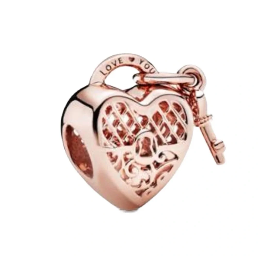 S925 Rose Gold Heart Locket Charm with Key - NWOT
